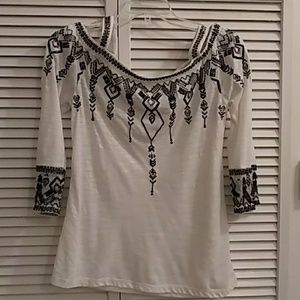 Ladies Inc white and black embellish top